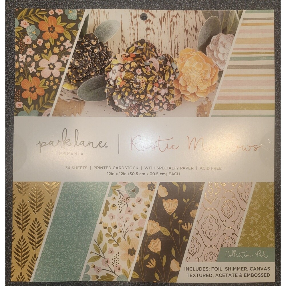 Park Lane Rustic Meadows Paper Pad, 12"x12", 34 Sheets, Include Specialty Papers